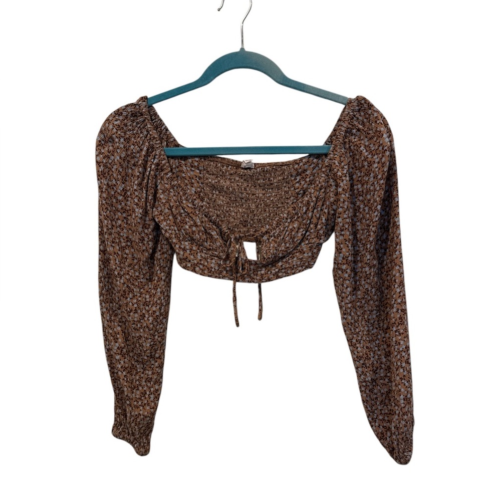 Garage Women’s TP/XS Floral Stretchy Long‎ Sleeve Cropped Top EUC